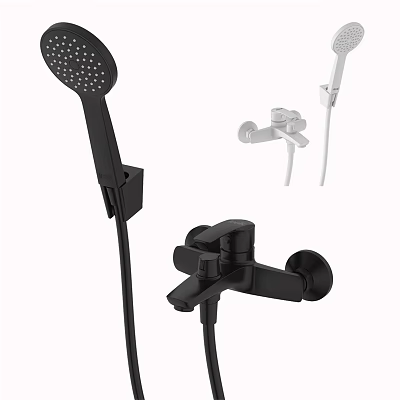 Modern Black And White Shower Head With Handheld Sprayer And Wall Mount Faucet 3d model