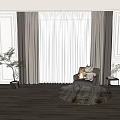 Modern Layered Gray And White Curtains In Living Room With Chair And Plant