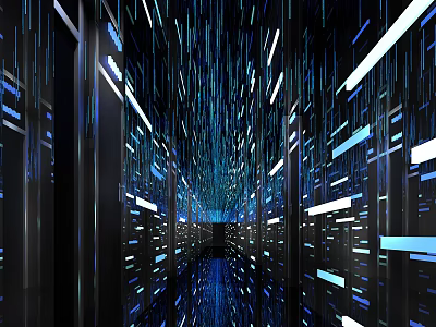 Modern Elevator Corridor With Futuristic Blue LED Lighting And Sleek Metal Panels 3d model
