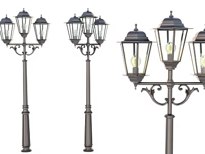Vintage Outdoor Street Lights With Classic Design And Multi Head Lanterns 3d model