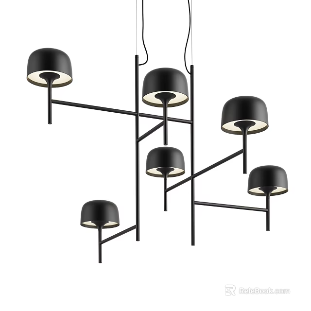 Modern Black Chandelier With Multiple Lamp Heads And Minimalist Design For Contemporary Interior 3d model 