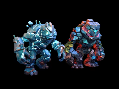 Game And Movie Characters Rock Like Creatures With Blue And Red Stony Texture 3d model