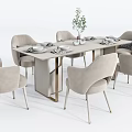 Elegant Dining Table Set With Six Beige Chairs Metal Legs And Tableware 3d model