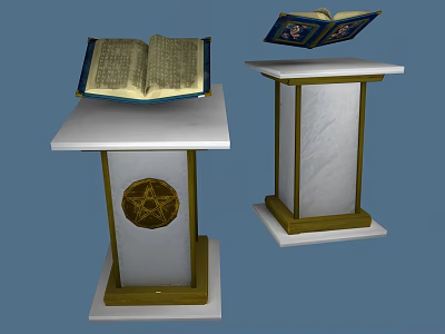 Open Books On Marble Podiums With Front Pentagram Symbol Design 3d model