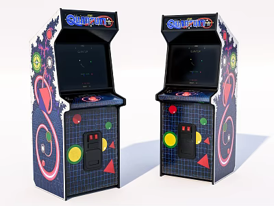 Vintage Entertainment Appliances Arcade Machines With SUPPERTIME Logo Colorful Geometric Patterns Control Buttons And Screens 3d model