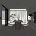 Modern Restaurant Interior With Open Concept Dining Table Chairs And Natural Light 3d model