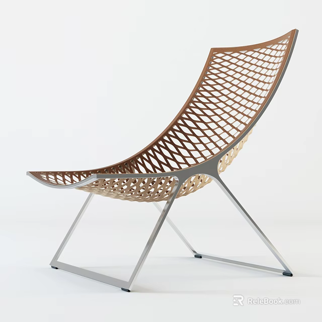 Modern Woven Lounge Chair With Ergonomic Design And Metal Frame Support 3d model 