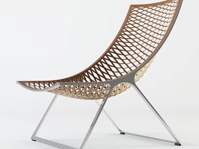Modern Woven Lounge Chair With Ergonomic Design And Metal Frame Support 3d model