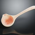 Ceramic Spoon With Pink And White Color Smooth Handle On Dark Reflective Background