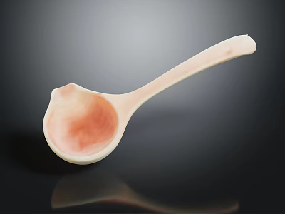 Ceramic Spoon With Pink And White Color Smooth Handle On Dark Reflective Background 3d model