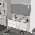 Modern Bathroom Interior With Double Sink Marble Countertop Mirror Plant And Toilet