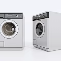 Two Modern Front Loading Washing Machines With Digital Control Panels And Silver Finish 3d model