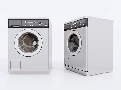 Two Modern Front Loading Washing Machines With Digital Control Panels And Silver Finish 3d model
