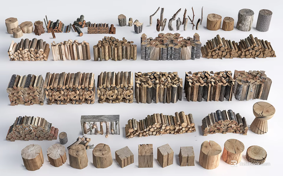 Stone and Wood Decorative Materials With Various Shapes And Textures for Home Projects 3d model 