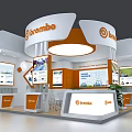 Brembo Exhibition Booth With White And Orange Curved Roof Display Screens And Reception Counter