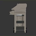 Stainless Steel Outdoor Electric Grill With Black Lid Control Knobs Side Shelf And Wheels
