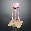 Industrial Water Tower With Red And White Checkered Top And Metal Support Structure