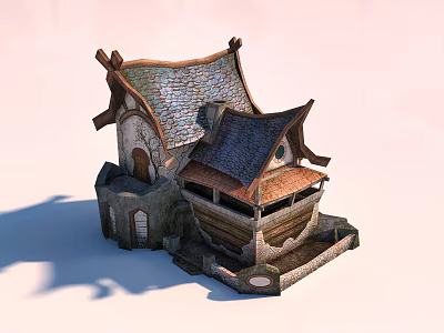 Cartoon Style House With Tiled Roof Wooden Structure And Unique Design 3d model
