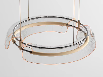 Elegant Modern Hanging Chandelier with Circular Transparent Shade and Wooden Accents 3d model