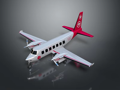 Small Silver Airplane With Red Tail Propellers Landing Gear Windows And Logo 3d model
