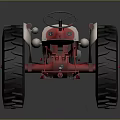 3D Model White And Red Tractor With Large Tires On Black Background And Reflections