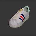 White Classic Sneakers Featuring Shell Toe Design Red Blue Stripes And White Laces 3d model