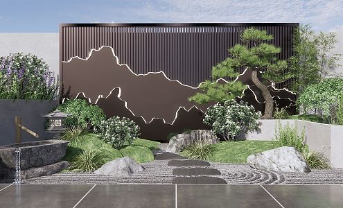 New Chinese Landscape Sketches Zen Courtyard Sketches Landscape Wall Dry Landscape Plants Flowers and Plants 3d model