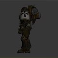 Biomechanical Armored Warrior With Red Eyes And Heavy Metallic Armor