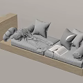 Cozy Beige Sofa with Soft Pillows Warm Blanket and Open Book