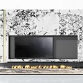 Modern TV Wall Interior Design With Marble Finish And Floating Shelves 3d model