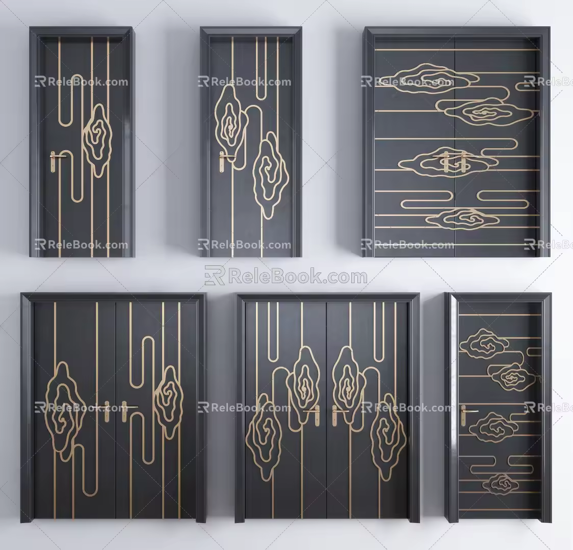 New Chinese style double-door Xiangyun single-door combination 3d model