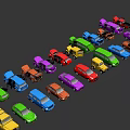 Colorful Toy Cars In Various Colors And Different Styles Arranged Together