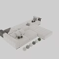 Modern Sectional Sofa With Beige Green Colors Throw Pillows Knit Blankets And Decorative Balls