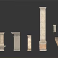 Varied Classical Stone Architectural Columns And Decorative Elements On White Background
