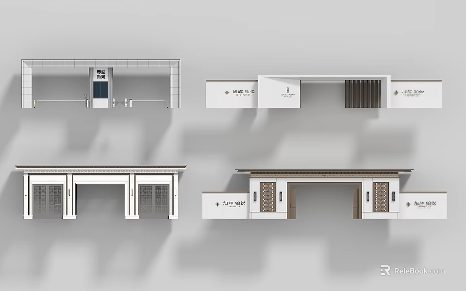 Modern Entrance Gate Designs With Wooden Frames Glass Panels And Porch Structures 3d model 