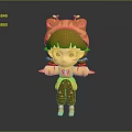 3D Cartoon Style Little Girl Character With Tiger Ears And Orange Striped Outfit