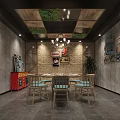 Hotpot Restaurant Modern Interior Design With Colorful Signs And Double Crispy Rice Cakes