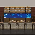 Modern Luxury Bar Counter Interior With Illuminated Wine Display Shelves And Elegant Comfortable Bar Stools
