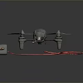 Black Drone With Four Propellers Detachable Battery And Red Power Cables