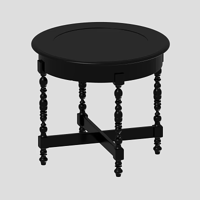 Stylish Black Round Top Side Table with Decorative Turned Legs for Living Room 3d model