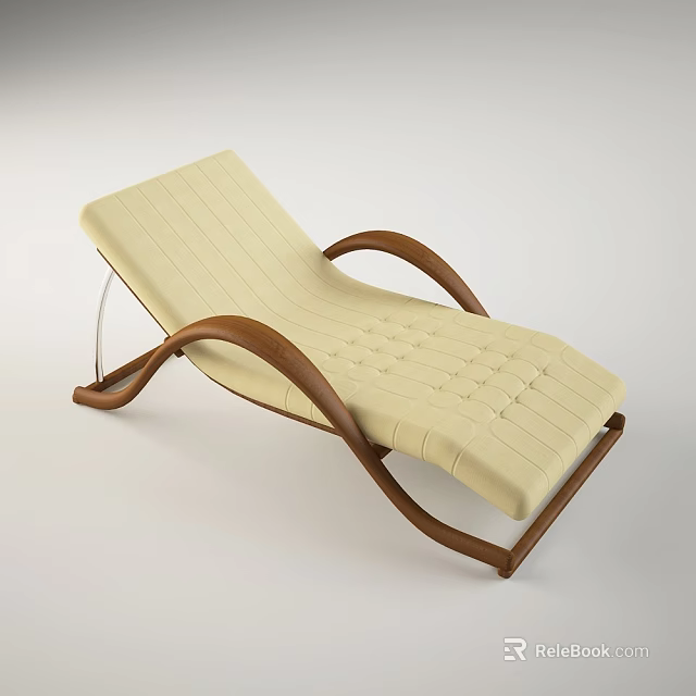 Beige Striped Lounge Chair With Curved Wooden Armrests And Comfortable Design 3d model 