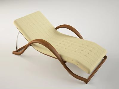 Beige Striped Lounge Chair With Curved Wooden Armrests And Comfortable Design 3d model