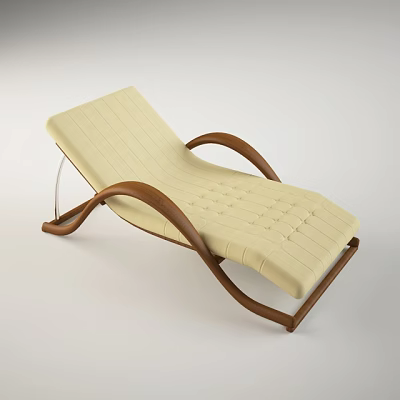 Beige Striped Lounge Chair With Curved Wooden Armrests And Comfortable Design 3d model
