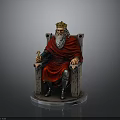 King Figurine Seated On Stone Throne With Golden Crown Red Robe And Goblet