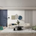 Modern Living Room Interior With White Sofa Decorative Wall Art And Potted Plant