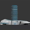 Cartoon Scene Featuring Spiral Blue Tower With White Wavy Base And Curved Platforms 3d model