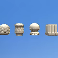 White Architectural Components With Various Intricate Patterns Against Blue Sky Background 3d model