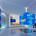 Modern Wind Energy and Energy Storage Exhibition Hall with Digital Screens and Displays