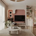 Modern Living And Dining Room Interior Design With Cozy Sofa Circular Decor And Green Plants