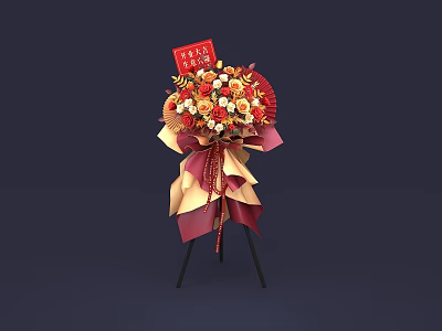 Elegant Vibrant Floral Arrangement with Mixed Flowers Red Greeting Card Tripod Stand for Grand Opening 3d model